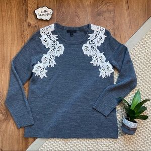 J Crew Grey Sweater Lace Detail Size Small
